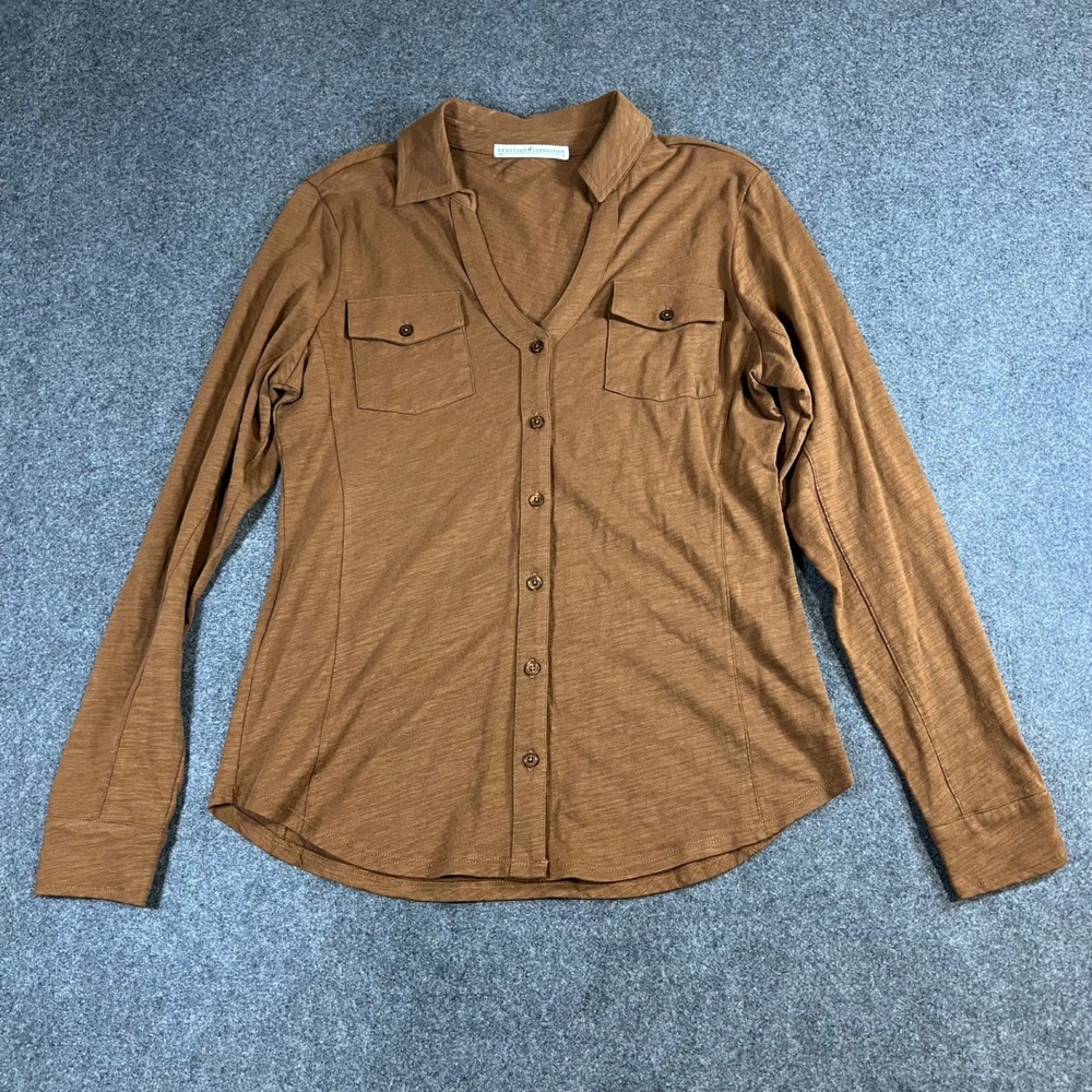 Peruvian Connection Womens Medium Brown Cotton Slub Button Up Long Sleeve Shirt